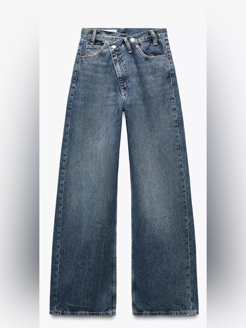 Zara High Rise Wide-Leg  Crossover Waistband Jeans